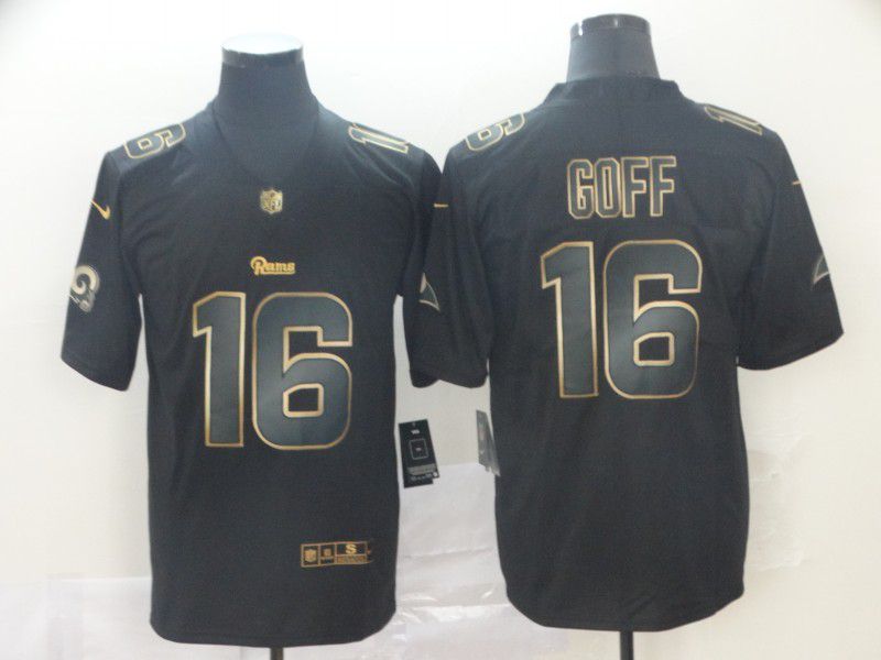 Men Los Angeles Rams #16 Goff Black Nike Vapor Limited Black Golden NFL Jerseys